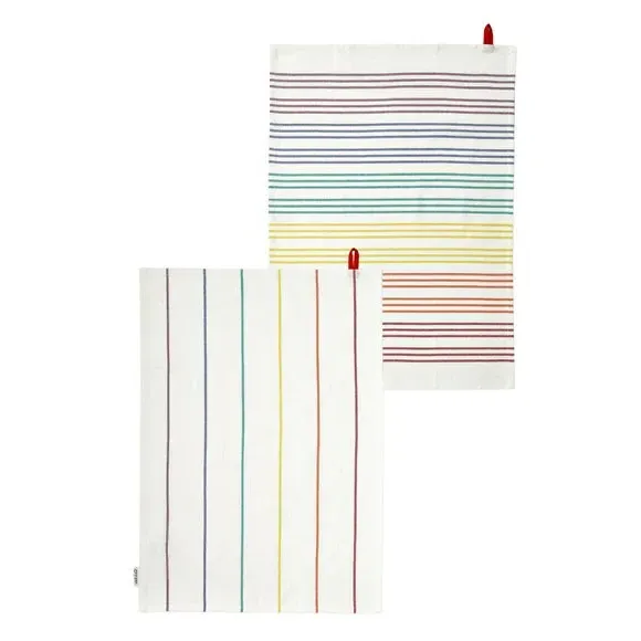 Set of 2 Striped Tea Towels - White, Cotton image