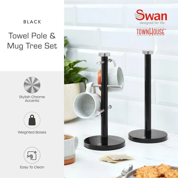 6-Cup Mug Tree and Towel Pole Set - Black, Iron