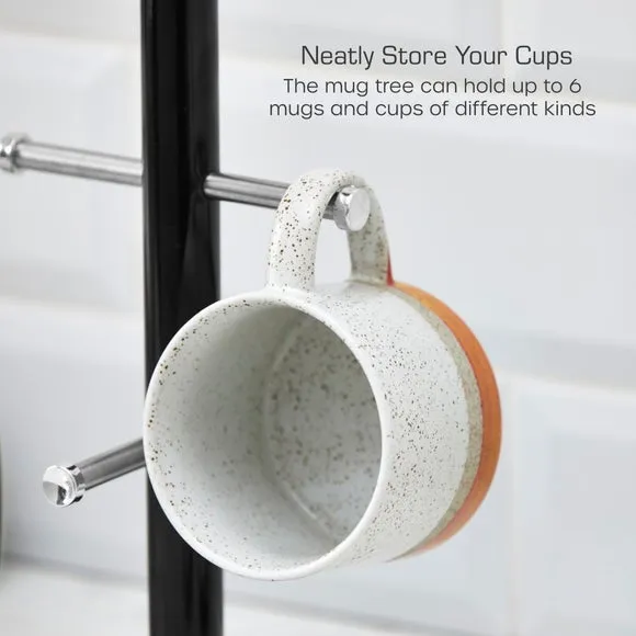 6-Cup Mug Tree and Towel Pole Set - Black, Iron