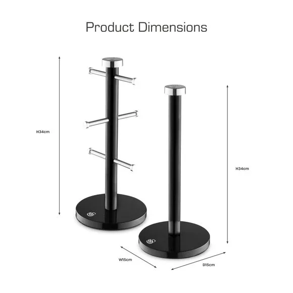 6-Cup Mug Tree and Towel Pole Set - Black, Iron