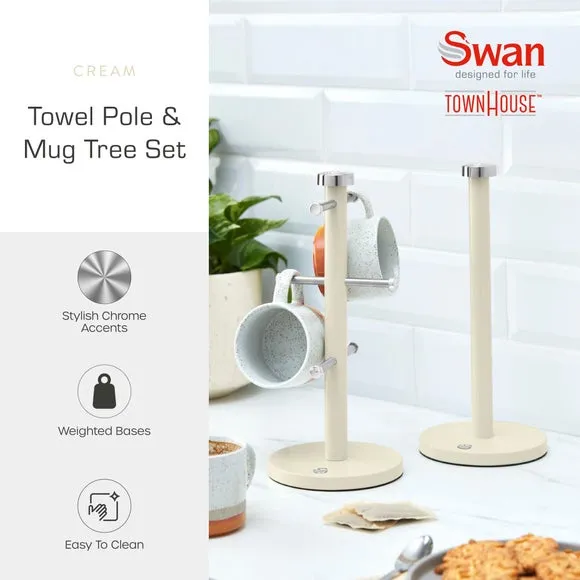 6-Cup Mug Tree and Towel Pole Set - Cream, Iron