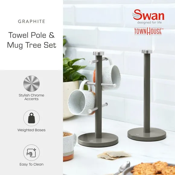 6-Cup Mug Tree and Towel Pole Set - Grey, Iron