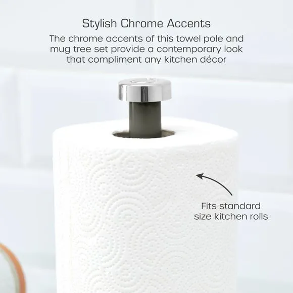 6-Cup Mug Tree and Towel Pole Set - Grey, Iron