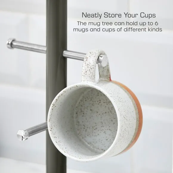 6-Cup Mug Tree and Towel Pole Set - Grey, Iron