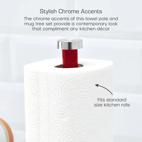 6-Cup Mug Tree and Towel Pole Set - Red, Iron
