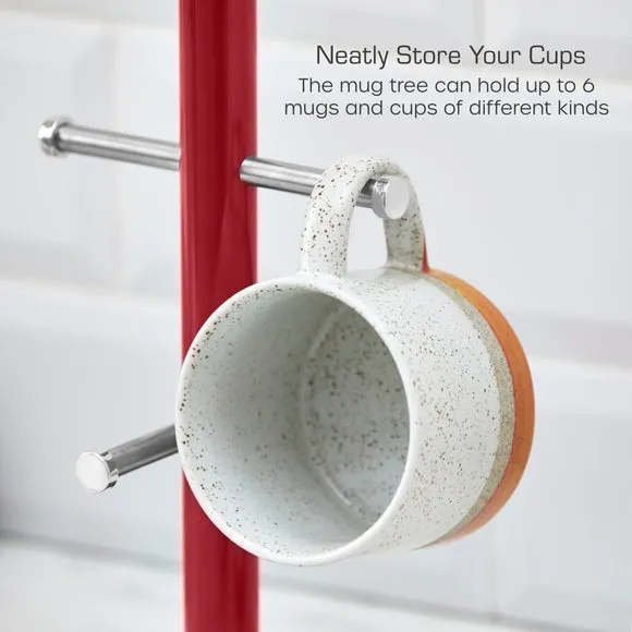 6-Cup Mug Tree and Towel Pole Set - Red, Iron