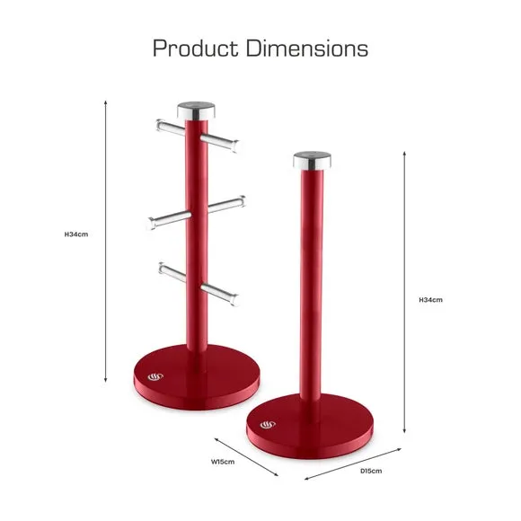 6-Cup Mug Tree and Towel Pole Set - Red, Iron