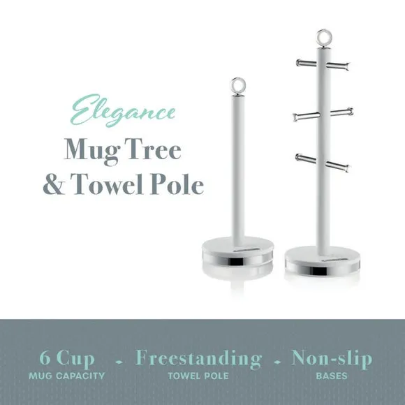 6-Cup Mug Tree and Towel Pole Set - White, Iron
