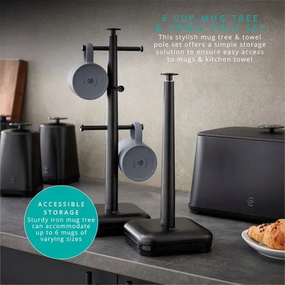 Kitchen Roll Holder & Mug Tree Set - Black