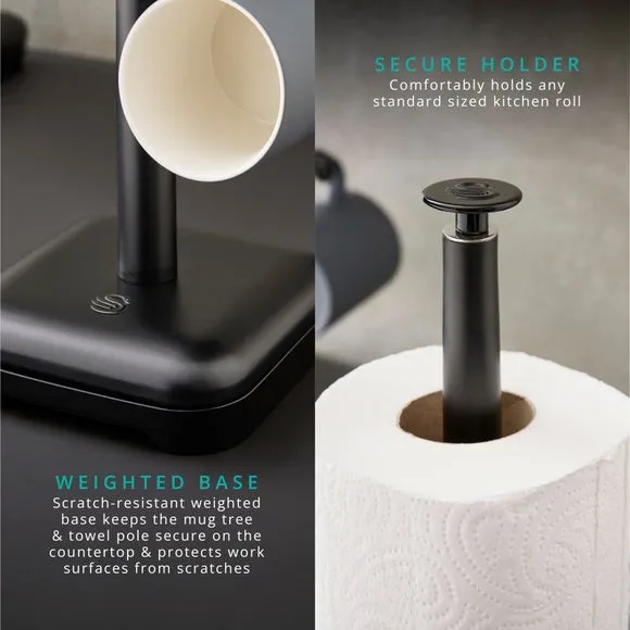 Kitchen Roll Holder & Mug Tree Set - Black