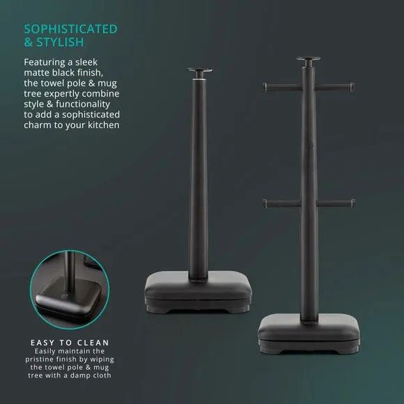 Kitchen Roll Holder & Mug Tree Set - Black