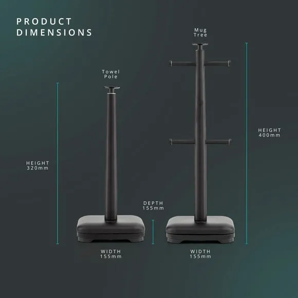 Kitchen Roll Holder & Mug Tree Set - Black