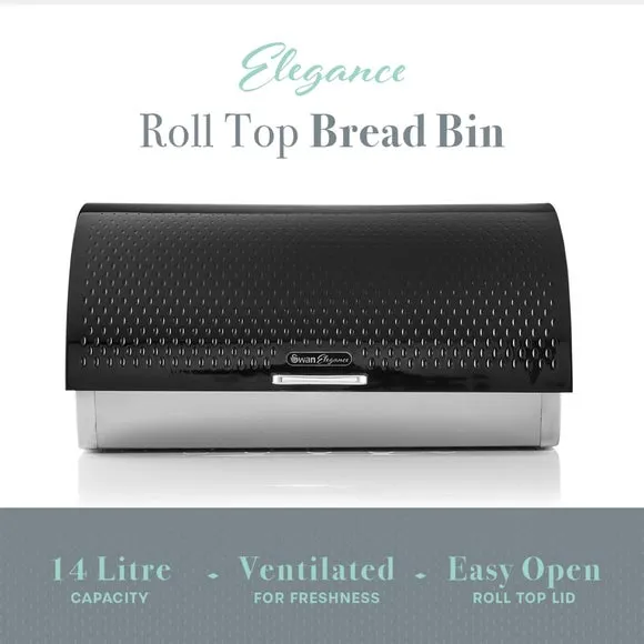 Roll Top Bread Bin with Mirror Finish - Black