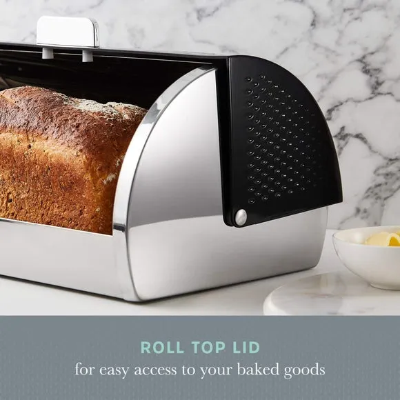 Roll Top Bread Bin with Mirror Finish - Black