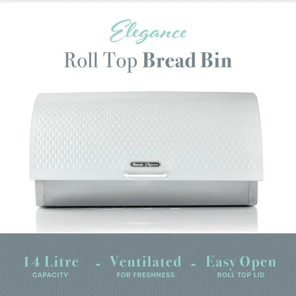 Roll Top Bread Bin with Mirror Finish - White