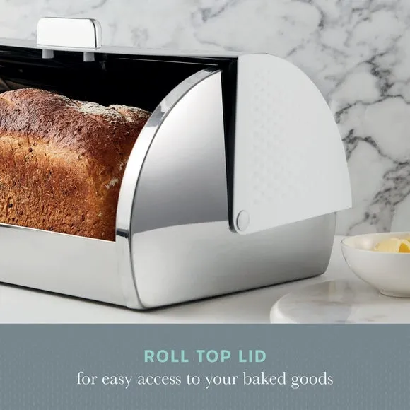Roll Top Bread Bin with Mirror Finish - White