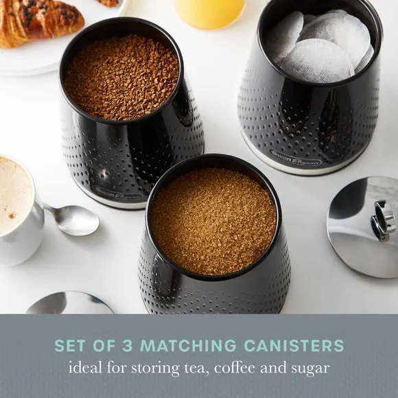 Set of 3 Kitchen Canisters - Black, Steel