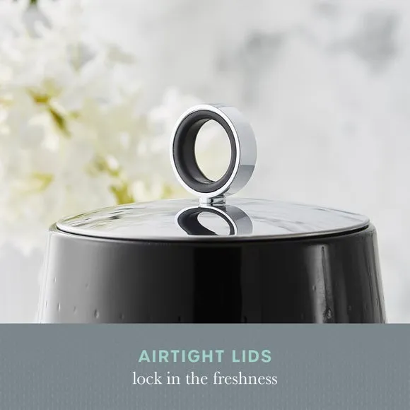 Set of 3 Kitchen Canisters - Black, Steel