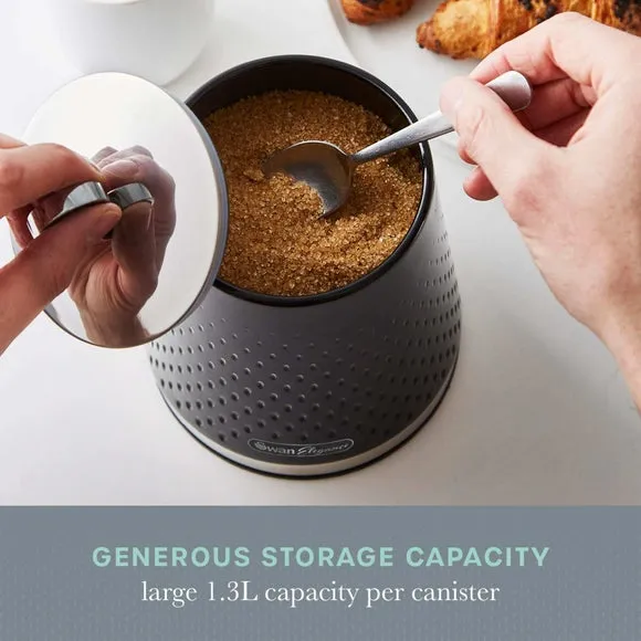 Set of 3 Kitchen Canisters - Black, Steel