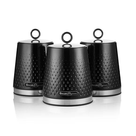 Set of 3 Kitchen Canisters - Black, Steel image