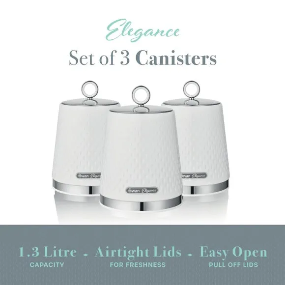 Set of 3 Kitchen Canisters - White, Steel