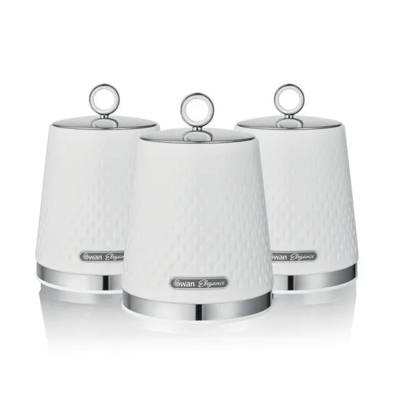Set of 3 Kitchen Canisters - White, Steel