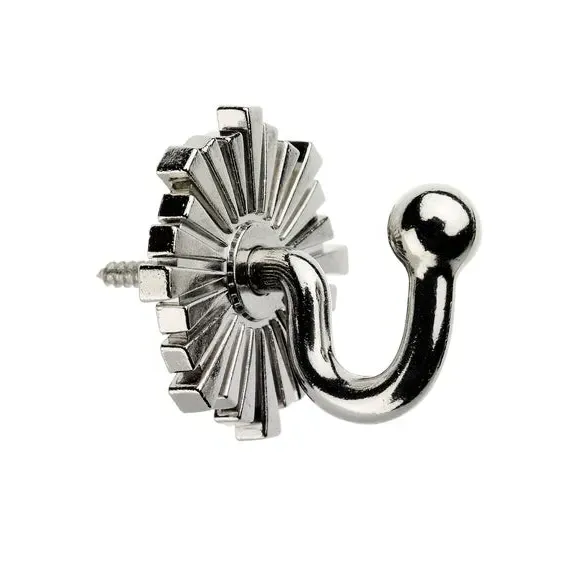 Art Deco Curtain Tieback Hooks - Satin Steel