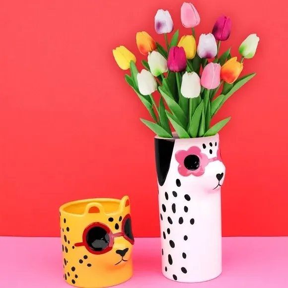 Dog Shaped Vase Handmade - Multicolor, Ceramic