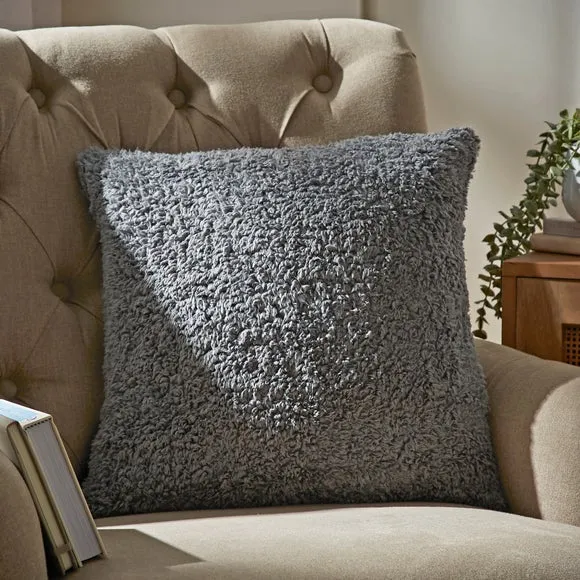 Teddy Bear Cushion - Charcoal, Textured Fabric