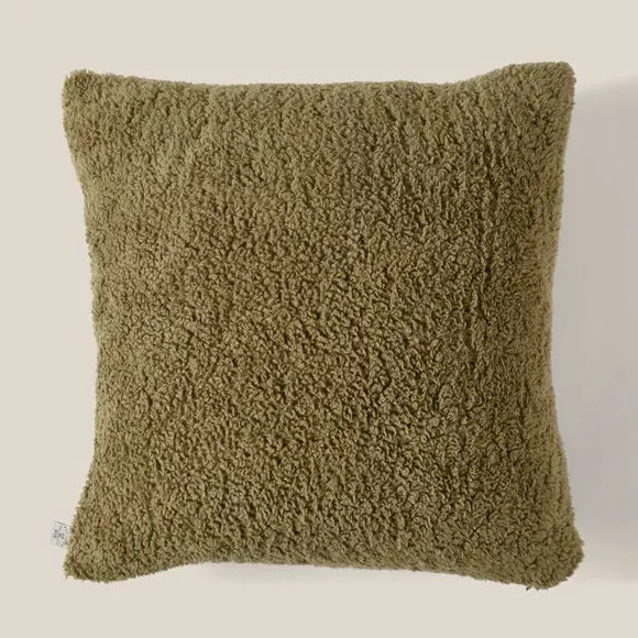 Teddy Bear Cushion - Olive, Textured Fabric