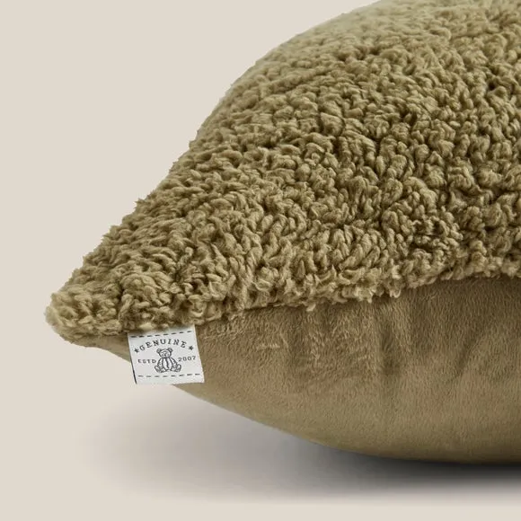 Teddy Bear Cushion - Olive, Textured Fabric