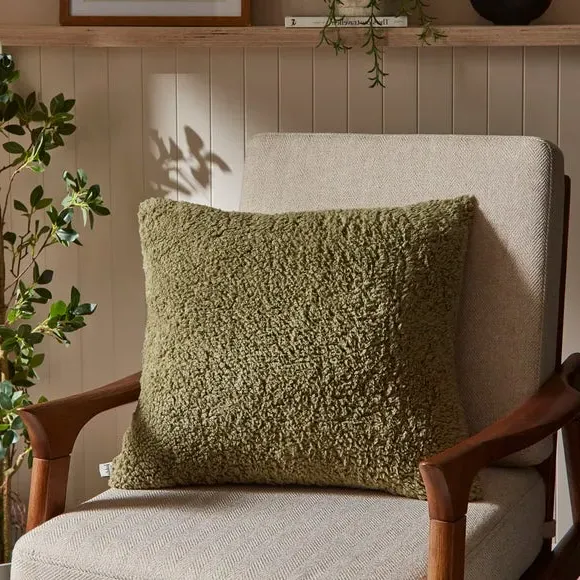 Teddy Bear Cushion - Olive, Textured Fabric