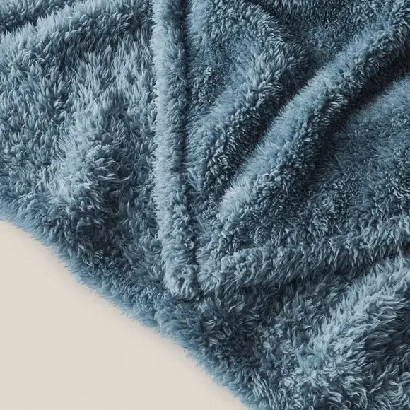 Throw Blanket with Shaggy Texture - Blue, Teddy