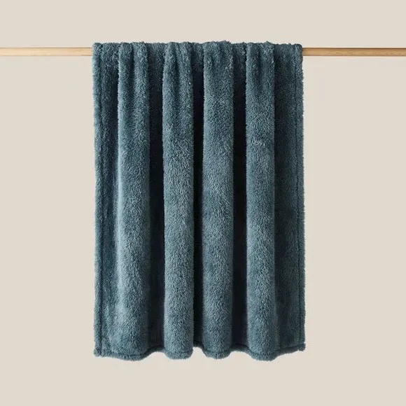 Throw Blanket with Shaggy Texture - Blue, Teddy
