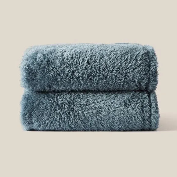 Throw Blanket with Shaggy Texture - Blue, Teddy