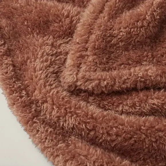 Throw Blanket with Shaggy Texture - Bronze, Teddy
