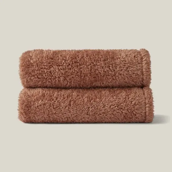 Throw Blanket with Shaggy Texture - Bronze, Teddy