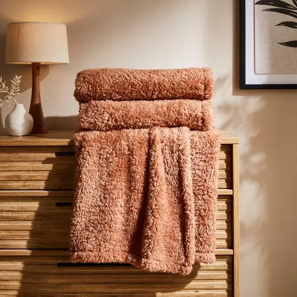 Throw Blanket with Shaggy Texture - Bronze, Teddy image