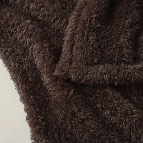 Throw Blanket with Shaggy Texture - Brown, Teddy