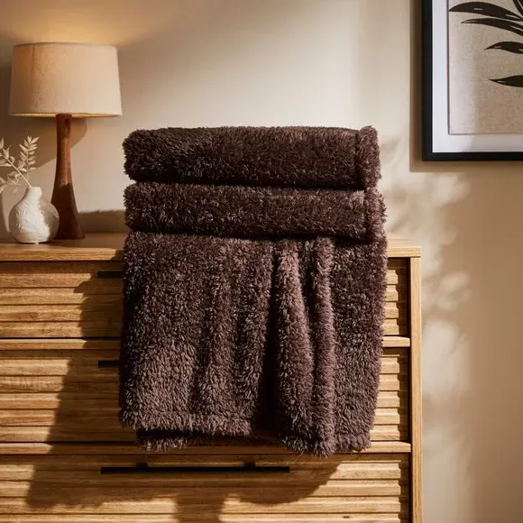 Throw Blanket with Shaggy Texture - Brown, Teddy