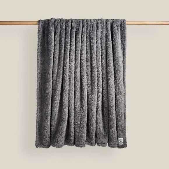 Throw Blanket with Shaggy Texture - Charcoal, Teddy