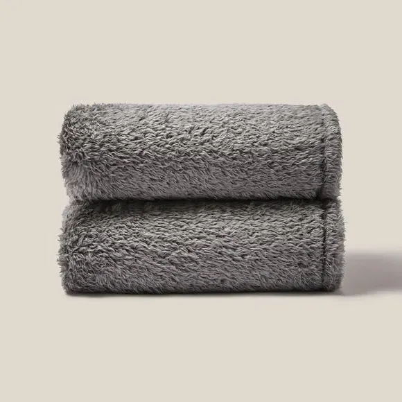 Throw Blanket with Shaggy Texture - Charcoal, Teddy