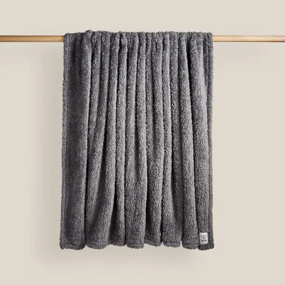 Throw Blanket with Shaggy Texture - Charcoal, Teddy