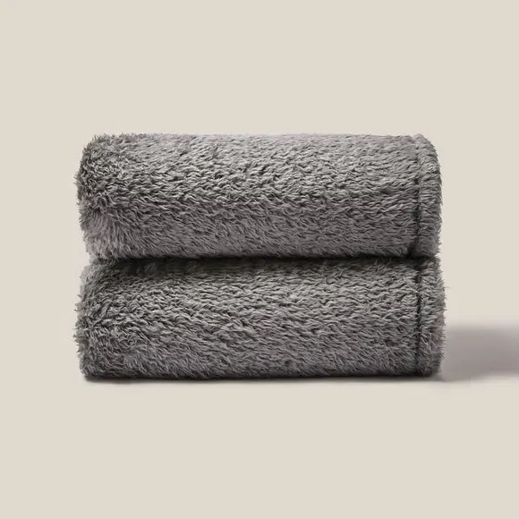 Throw Blanket with Shaggy Texture - Charcoal, Teddy
