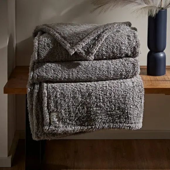 Throw Blanket with Shaggy Texture - Charcoal, Teddy