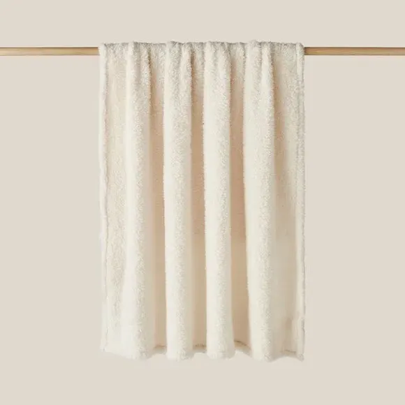 Throw Blanket with Shaggy Texture - Cream, Teddy