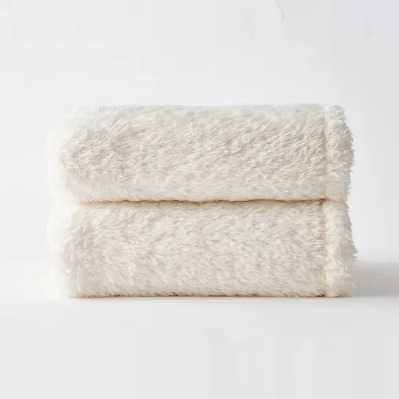 Throw Blanket with Shaggy Texture - Cream, Teddy