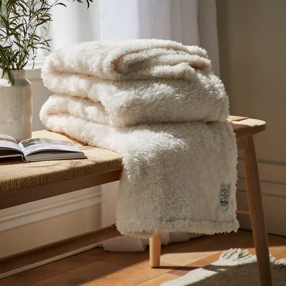 Throw Blanket with Shaggy Texture - Cream, Teddy