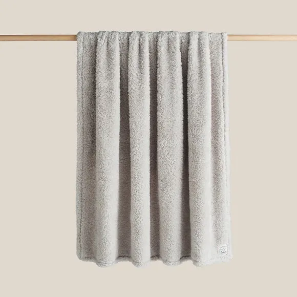 Throw Blanket with Shaggy Texture - Grey, Teddy