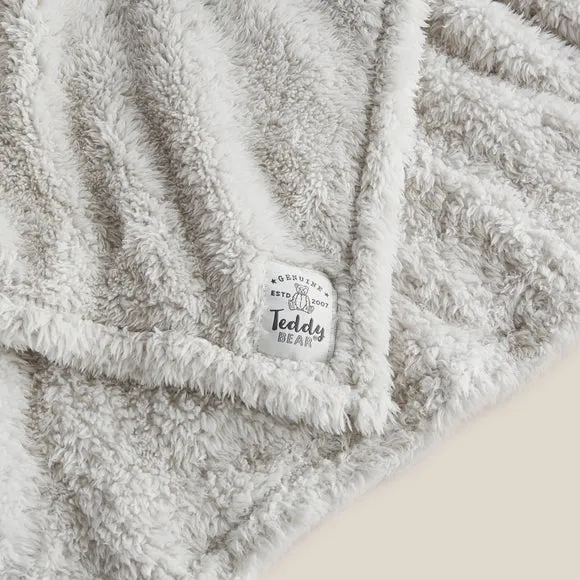 Throw Blanket with Shaggy Texture - Grey, Teddy